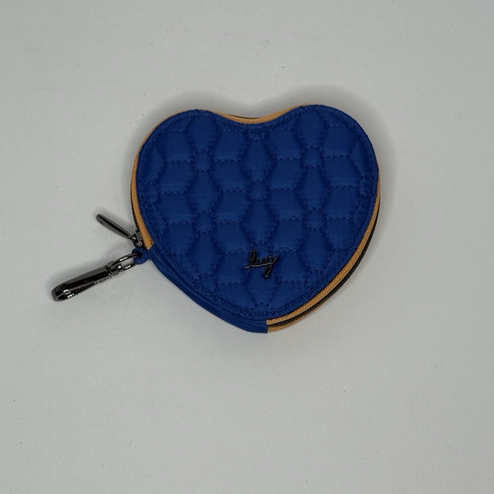 Lug‎ Quilted Heart Pouch Zip Around Keychain Coin Wallet Blue Orange Trim